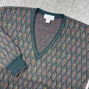 VTG Tricots St Raphael Sweater Mens Medium Wool Geometric V-Neck‎ 90s Grandpa